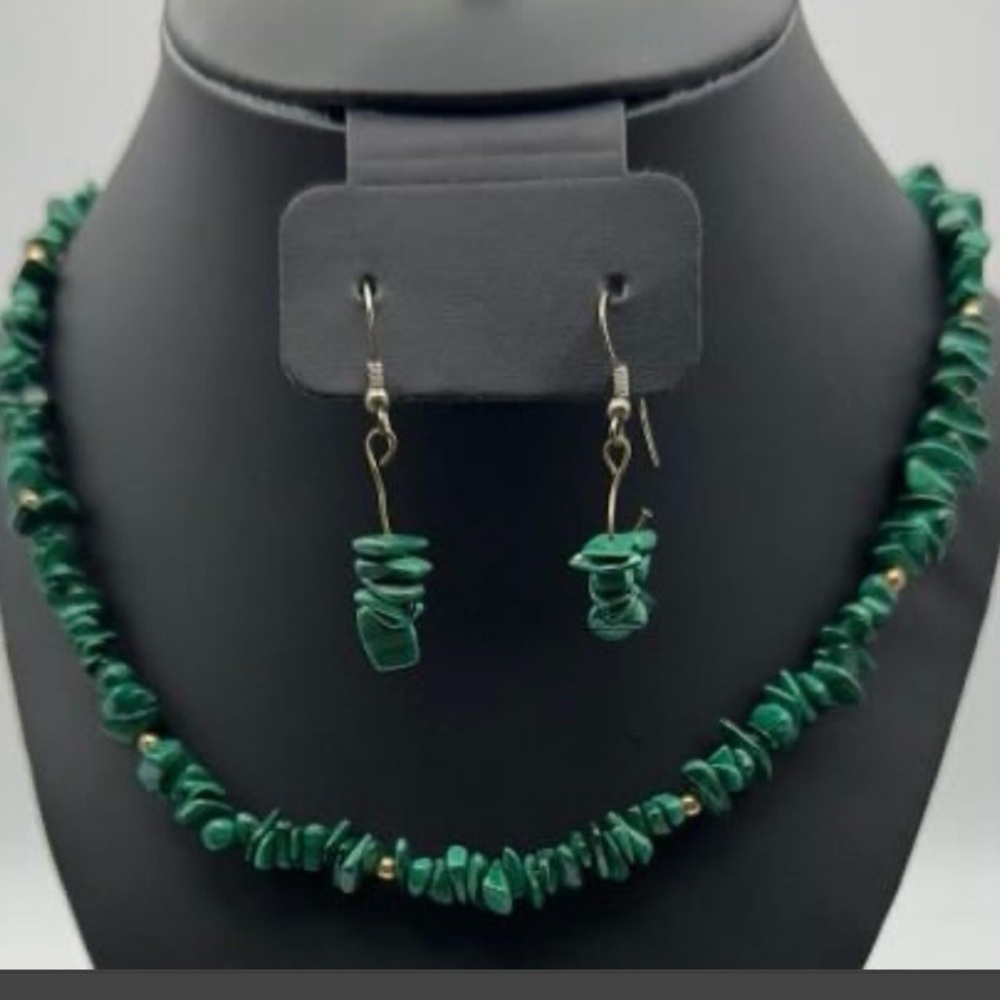 Malachite Nugget‎ Strand Necklace (28”) & Earrings Set
